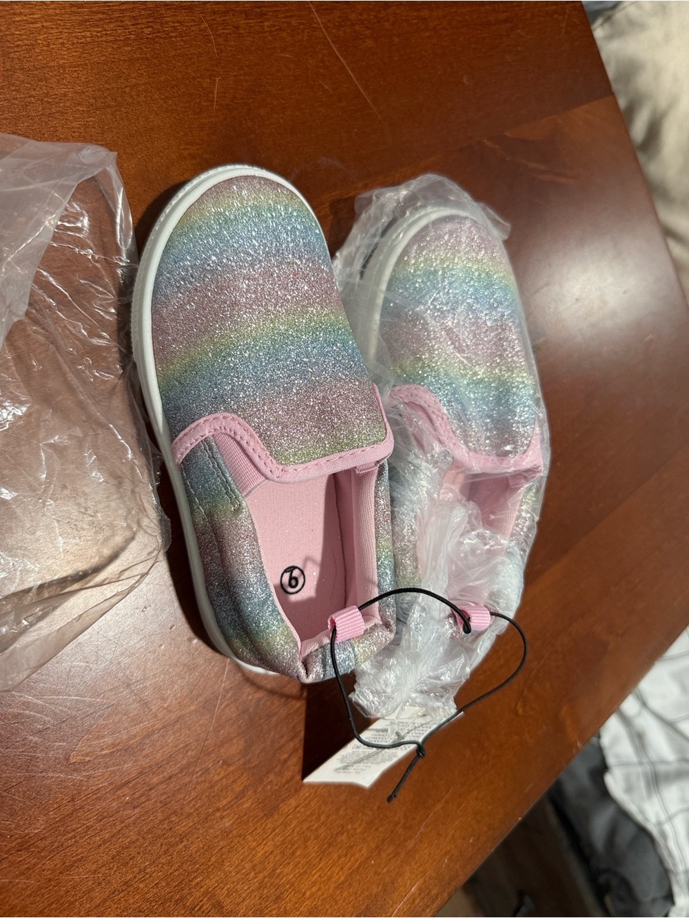 Kids Glitter Rainbow Slip-On Shoes - Pink